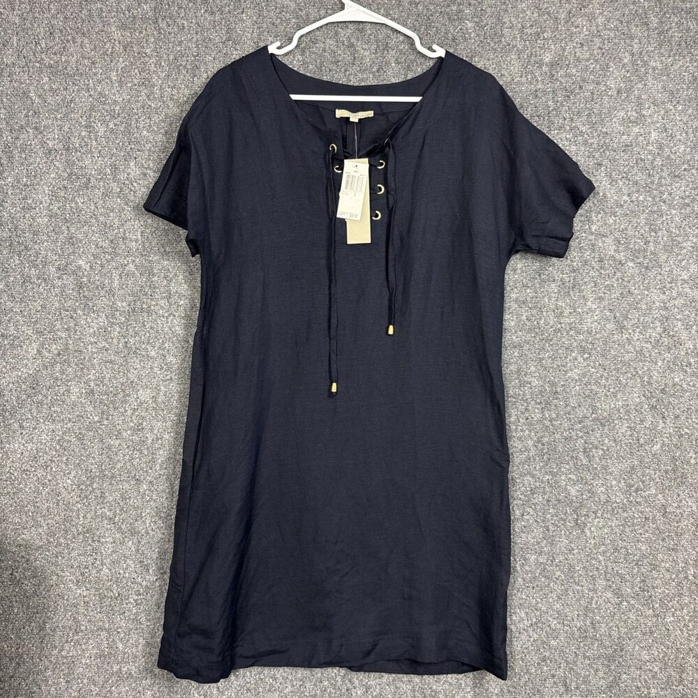 Joan Vass Janice Dress Womens Size 8 Blue Linen Blend Casual Career Old Money